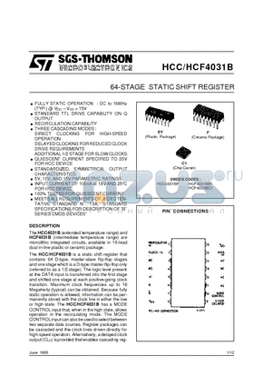 HCF4031 datasheet - 64-STAGE STATIC SHIFT REGISTER