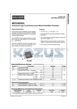 MTD3055VL datasheet - M-CHANNEL LOGIC LEVEL ENHANCEMENT MODE FIELD EFFECT TRANSISTOR