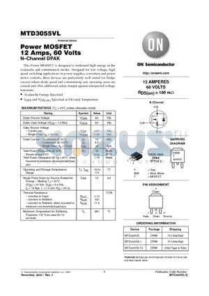 MTD3055VL1 datasheet - Power MOSFET 12 Amps, 60 Volts