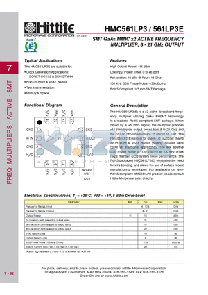 HMC561LP3_08 datasheet - SMT GaAs MMIC x2 ACTIVE FREQUENCY MULTIPLIER, 8 - 21 GHz OUTPUT