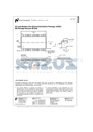 MTD48 datasheet - 48 Lead Molded Thin Shrink Small Outline Package, JEDEC