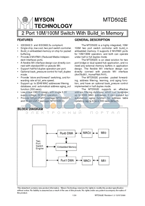 MTD502EG datasheet - 2 Port 10M/100M Switch With Build_in Memory