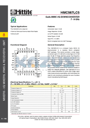 HMC567LC5 datasheet - GaAs MMIC I/Q DOWNCONVERTER 7 - 9 GHz