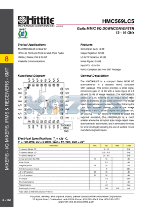 HMC569LC5 datasheet - GaAs MMIC I/Q DOWNCONVERTER 12 - 16 GHz