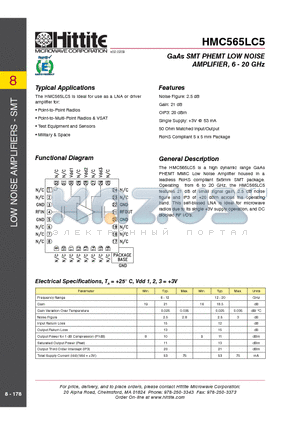 HMC565LC5_09 datasheet - GaAs SMT PHEMT LOW NOISE AMPLIFIER, 6 - 20 GHz