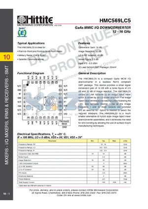 HMC569LC5_10 datasheet - GaAs MMIC I/Q DOWNCONVERTER 12 - 16 GHz