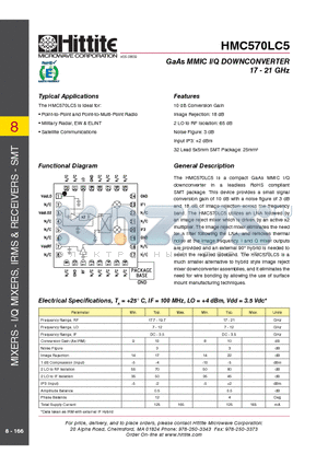 HMC570LC5 datasheet - GaAs MMIC I/Q DOWNCONVERTER 17 - 21 GHz