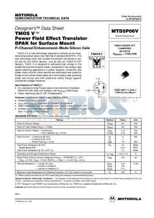 MTD5P06V datasheet - TMOS POWER FET 5 AMPERES 60 VOLTS RDS(on) = 0.450 OHM