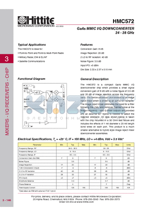 HMC572 datasheet - GaAs MMIC I/Q DOWNCONVERTER 24 - 28 GHz