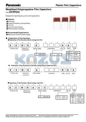 ECWH8XXXHAQ datasheet - Metallized Polypropylene Film Capacitors