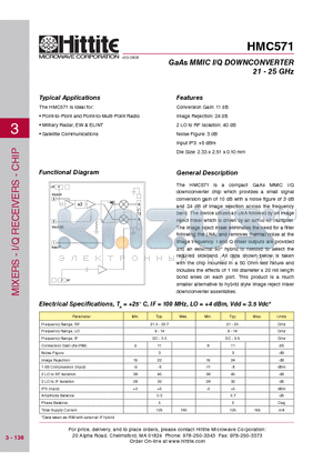 HMC571 datasheet - GaAs MMIC I/Q DOWNCONVERTER 21 - 25 GHz