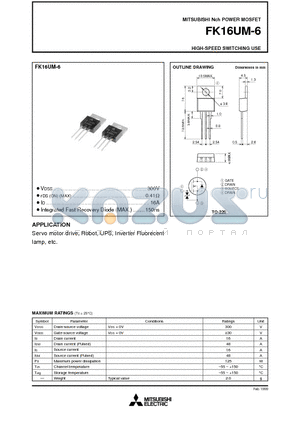 FK16UM-6 datasheet - Nch POWER MOSFET HIGH-SPEED SWITCHING USE