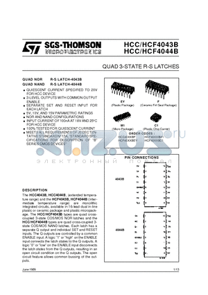 HCF4043BC1 datasheet - QUAD 3-STATE R-S LATCHES