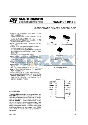 HCF4043BC1 datasheet - MICRMICROPOWER PHASE-LOCKED LOOP _