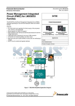 MC34708VM datasheet - Power Management Integrated Circuit (PMIC) for i.MX50/53 Families