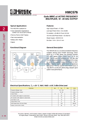 HMC576_09 datasheet - GaAs MMIC x2 ACTIVE FREQUENCY MULTIPLIER, 18 - 29 GHz OUTPUT