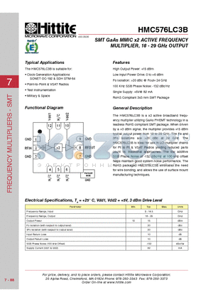 HMC576LC3B datasheet - SMT GaAs MMIC x2 ACTIVE FREQUENCY MULTIPLIER, 18 - 29 GHz OUTPUT