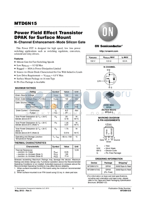 MTD6N15T4G datasheet - NChannel EnhancementMode Silicon Gate