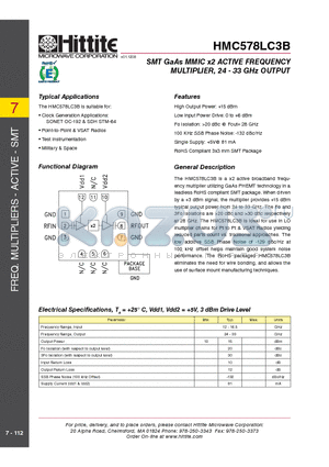 HMC578LC3B datasheet - SMT GaAs MMIC x2 ACTIVE FREQUENCY MULTIPLIER, 24 - 33 GHz OUTPUT
