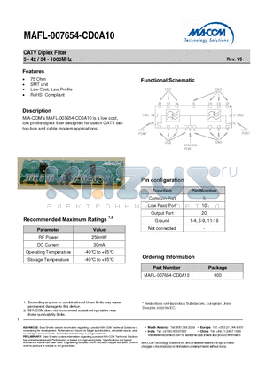 MAFL-007654-CD0A10 datasheet - CATV Diplex Filter