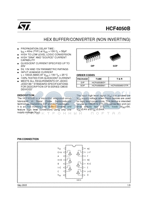 HCF4050B datasheet - HEX BUFFER/CONVERTER (NON INVERTING)
