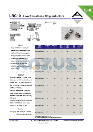 LRC10-220K-RC datasheet - Low Resistance Chip Inductors