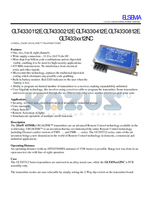 GLT4330412E datasheet - 433MHz, 25mW GIGALINK TRANSMITTERS