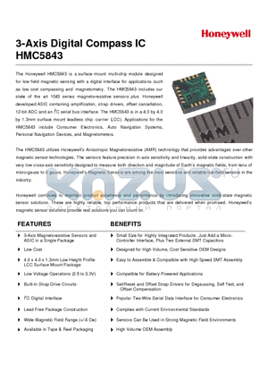 HMC5843 datasheet - 3-Axis Digital Compass IC