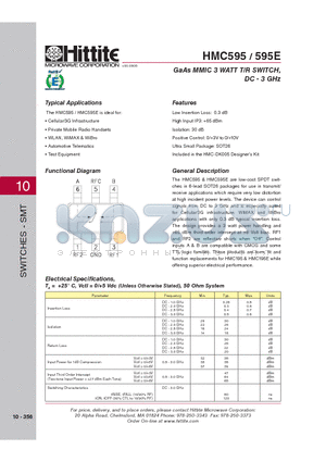 HMC595E datasheet - GaAs MMIC 3 WATT T/R SWITCH, DC - 3 GHz