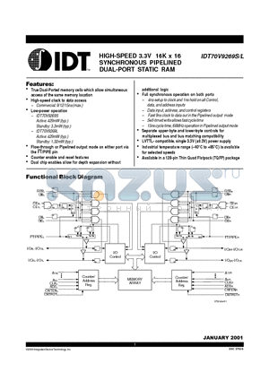 IDT70V9269L datasheet - HIGH-SPEED 3.3V 16K x 16 SYNCHRONOUS PIPELINED DUAL-PORT STATIC RAM