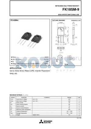 FK18SM-9 datasheet - Nch POWER MOSFET HIGH-SPEED SWITCHING USE