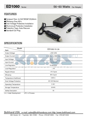 ED1060 datasheet - 56~60 Watts Car Adapter