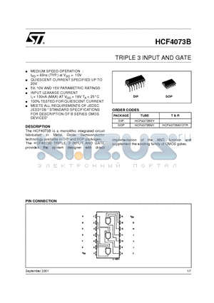 HCF4073M013TR datasheet - TRIPLE 3 INPUT AND GATE