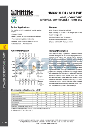 HMC611LP4 datasheet - 60 dB, LOGARITHMIC DETECTOR / CONTROLLER, 1 - 10000 MHz
