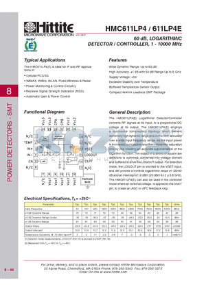 HMC611LP4 datasheet - 60 dB, LOGARITHMIC DETECTOR / CONTROLLER, 1 - 10000 MHz