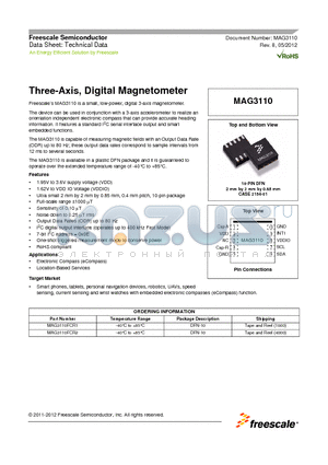 MAG3110 datasheet - Three-Axis, Digital Magnetometer