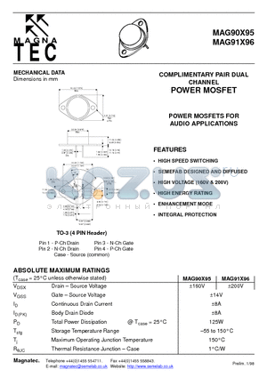 MAG90X95 datasheet - COMPLIMENTARY PAIR DUAL CHANNEL POWER MOSFET