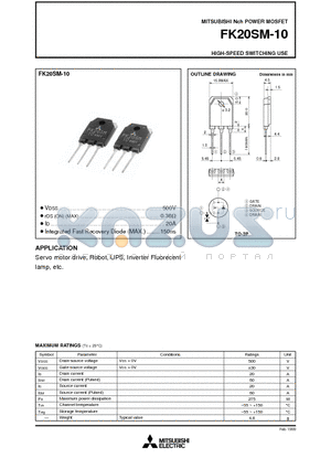 FK20SM-10 datasheet - Nch POWER MOSFET HIGH-SPEED SWITCHING USE