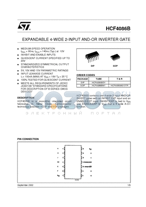 HCF4086BEY datasheet - EXPANDABLE 4-WIDE 2-INPUT AND-OR INVERTER GATE