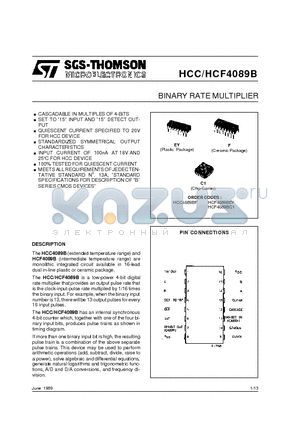 HCF4089 datasheet - BINARY RATE MULTIPLIER