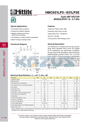 HMC631LP3 datasheet - GaAs HBT VECTOR MODULATOR 1.8 - 2.7 GHz