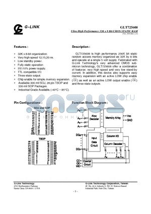 GLT725608 datasheet - Ultra High Performance 32K x 8 Bit CMOS STATIC RAM