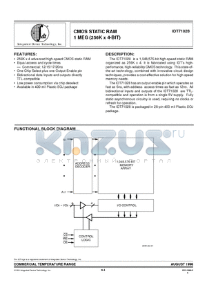 IDT71028 datasheet - CMOS STATIC RAM 1 MEG (256K x 4-BIT)