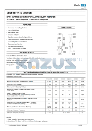 ED504S datasheet - DPAK SURFACE MOUNT SUPER FAST RECOVERY RECTIFIER(VOLTAGE - 200 to 600 Volts CURRENT - 5.0 Amperes)