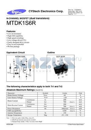 MTDK1S6R datasheet - N-CHANNEL MOSFET (dual transistors)