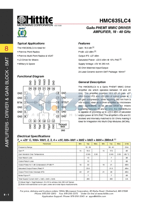 HMC635LC4_10 datasheet - GaAs PHEMT MMIC DRIVER AMPLIFIER, 18 - 40 GHz