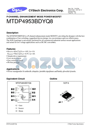 MTDP4953BDYQ8 datasheet - P-CHANNEL ENHANCEMENT MODE POWER MOSFET