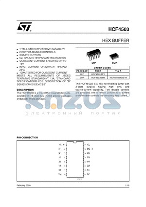 HCF4503 datasheet - HEX BUFFER