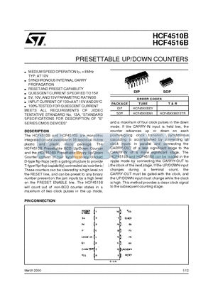 HCF4510BEY datasheet - PRESETTABLE UP/DOWN COUNTERS