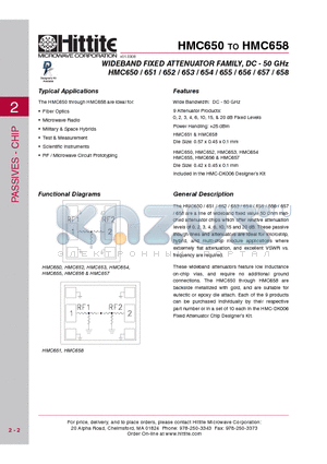 HMC651 datasheet - WIDEBAND FIXED ATTENUATOR FAMILY, DC - 50 GHz